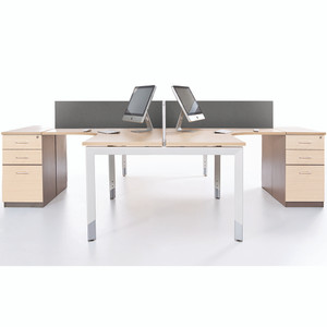 Sylex Oblique Corner Workstation 4 Person 3000 / 3000mmW + Pedestal Snow Maple