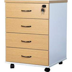 Logan Mobile Pedestal 4 Drawer 476W x 470D x 676mmH White And Oak