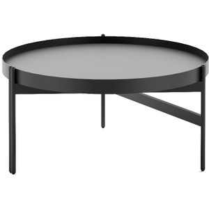 Nido Coffee Table - Black Melamine Table Top with Black P/C Cross Brace Underframe 600mm Dia x 308mm H
