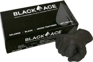 Black Ace Disposable Nitrile Gloves, Unpowdered, Box of 100 - Medium