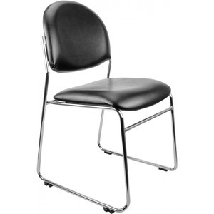 ROD CHROME FRAME VISITORS CHAIR BLACK PU VINYL LINKABLE (ASSEMBLED)