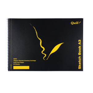 Quill Q Series Sketch Book PP Short Bound 110gsm A3 20 Sheets - Black (10533)