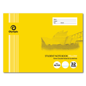 Olympic NSW Student Book NL103 175 x 240mm 32 Page 10mm Double Ruled Yellow (197735)