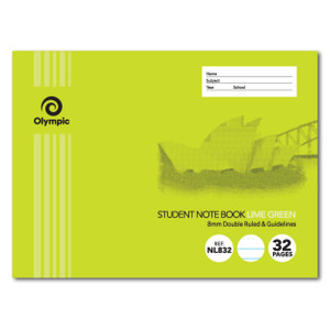 Olympic NSW Student Book NL832 175 x 240mm 32 Page 8mm Double Ruled Lime (197737)