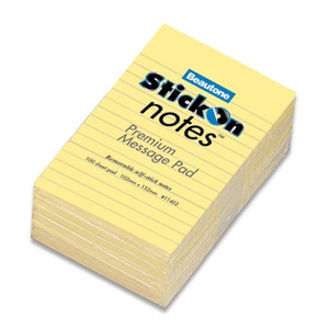 Stick On Notes Ruled 102mm x 152mm 100 Sheets - Yellow, Pack of 6 Pads (11402)