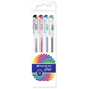 Pentel K116 Hybrid Grip Gel Pen 0.6mm Fine Nib, Assorted Colour Wallet of 4
