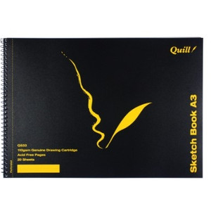 Quill Q Series Sketch Book PP Short Bound Non- Perforated Pages 110gsm A3 20 Sheets - Black (Q533N/ 10510)