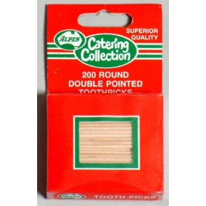 TOOTHPICK ALPEN ROUND DOUBLE POINTED WOOD 460202 HANGSELL PACK 200