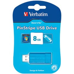 VERBATIM STORE 'N' GO DRIVE Pinstripe 8GB USB Blue  *** While Stocks Last - please enquire to confirm availability ***