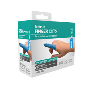 AEROSHIELD Medium Nitrile Finger Cots, Box of 50