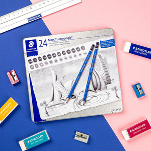 Staedtler 100 Mars Lumograph Pencils, Tin of 24 Degrees