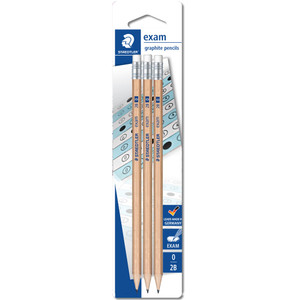 Staedtler 132 Exam Eraser Tip Natural Graphite Pencil 2B, Card of 3