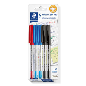 Staedtler Ballpoint Pen Stick 430 Medium - Card of 5 Assorted Colours