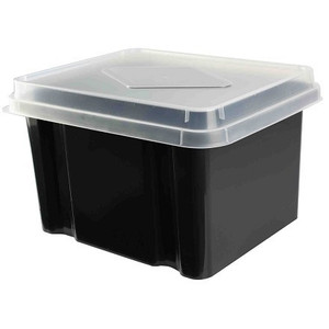 ITALPLAST 32 Litre Storage / File Box - greenR - Recycled Black / Clear Lid, Each