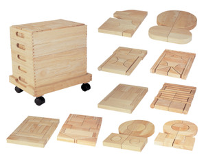 Wooden Unit Blocks Set & Trolley - Set of 192 pieces