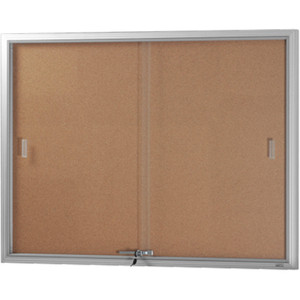 Be Noticed - Hinged Door Notice Case Lockable Slide 2 Door 1200 x 915mm Silver Frame and Cork Board, Each