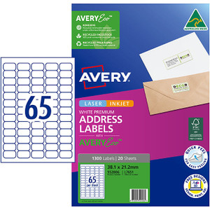 AveryEco Label L7651 38.1 X 21.2mm, 65 Labels per Sheet, Pack of 1300 Labels (20 Sheets)