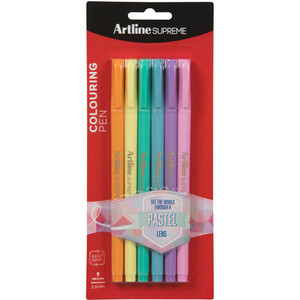 ARTLINE SUPREME FINELINER PENS 0.6mm Pastel Assorted Colours Pack of 6