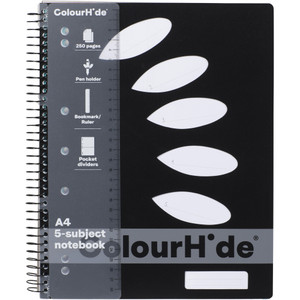 COLOURHIDE PP NOTEBOOKS A4 5 Subject 250Pg Black POLYPROPYLENE