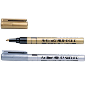 ARTLINE 990XF METALLIC MARKERS Fine Bullet Asstd Gold/Silver BOX12