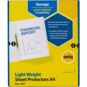 MARBIG SHEET PROTECTORS A4 LIGHT WEIGHT PK300