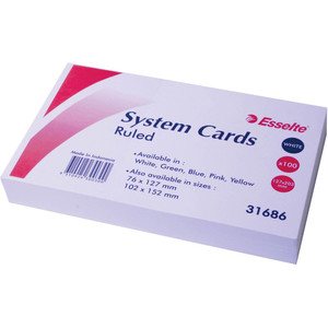 ESSELTE SYSTEM CARDS 125x200mm (8x5) White Ruled Both Sides Pk100
