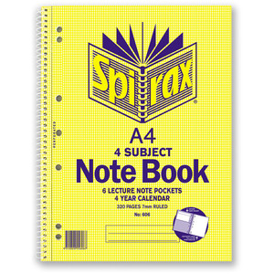 SPIRAX SUBJECT NOTEBOOKS 606 A4 4 Subject 320Pg SB *** While Stocks Last ***