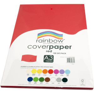 RAINBOW COVER PAPER 125GSM A3 RED, Pk100