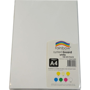 RAINBOW SYSTEM BOARD 150GSM A4 White Pack of 100