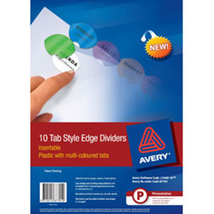 AVERY L7440-10 STYLE DIVIDER Insertable A4 10 Tab Clr,Asstd