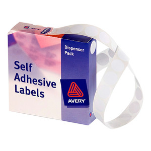 AVERY DISPENSER LABELS Circles DMC24W 24mm White, Pk550