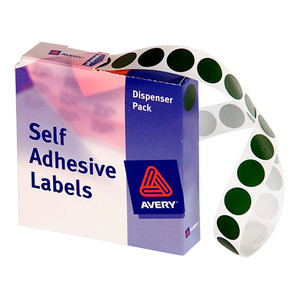 AVERY DISPENSER LABELS Circles DMC14G 14mm Dark Green, Pk1050