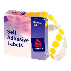 AVERY DISPENSER LABELS Circles DMC14Y 14mm Yellow, Pk1050