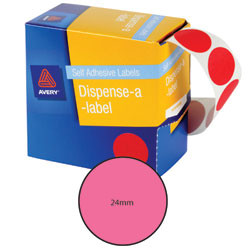 AVERY DMC24P DISPENSER LABEL Circle 24mm Pink, Pk500