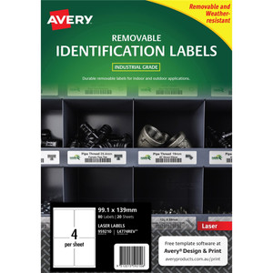 Avery 959210 4UP Heavy Duty Industrial Labels White L4774  99 x 139 Pack (80 Labels / 20 Sheets)
