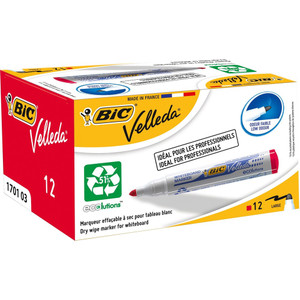 BIC WHITEBOARD 1701 ECO MARKER Red, Bullet Tip Pack of 12