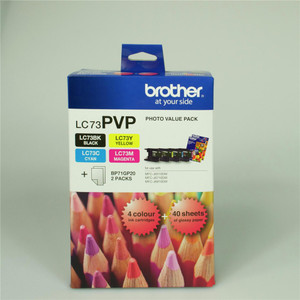 BROTHER LC-73 ORIGINAL BK/C/M/Y VALUE PACK + 40 SHEETS PAPER Suits MFCJ6510DW / J6710DW / J6910DW