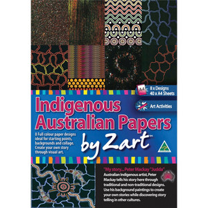 ZART PRINTED PAPER EIGHT Indigenous Designs A4 Pack of 40