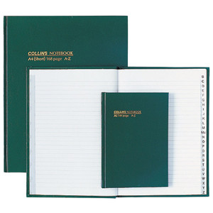 COLLINS HARD COVER NOTEBOOKS A4 Short A-Z 168Pg - Green