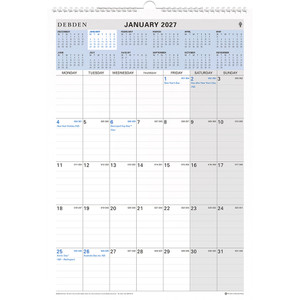 COLLINS CALENDAR WALL PLANNER Wiro 12 Month 300x432mm (Pre-Order Now for 2027)