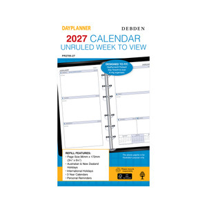 DEBDEN DAYPLANNER PERSONAL EDITION REFILLS - 6 RING Weekly Dated (1 Year) (Pre-Order Now for 2027) ** ETA 30/9/2026 **