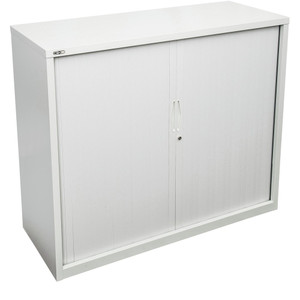 GO TAMBOUR DOOR CUPBOARD White Satin H1016xW900xD470mm (SHELVES SOLD SEPARATELY)
