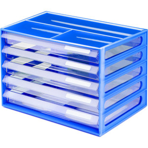 ITALPLAST A4 Document Cabinet 5 Drawer (Landscape) - Blueberry/ Clear, Each