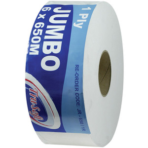 JUMBO TOILET ROLLS Tru Soft 1 Ply 650mt