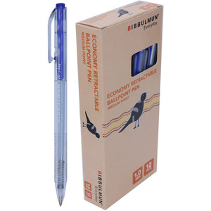 BIBBULMUN RETRACTABLE Ballpoint Economy Pen Medium 1.0mm Blue Pack of 12
