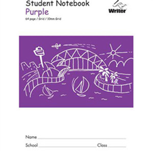 WRITER STUDENT NOTE BOOK Purple 64 Page Grid 10mm 250x175mm
