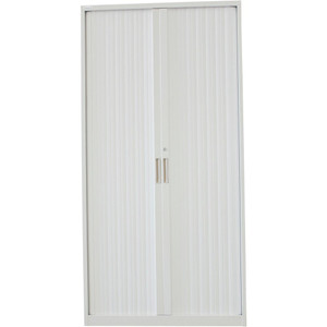 STEELCO TAMBOUR DOOR CUPBOARD 5 Shelf White Satin H2000xW900xD463mm