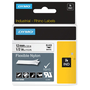 DYMO RHINO INDUSTRIAL LABEL TAPE 12mm x 3.5m White Flexible Nylon Tape