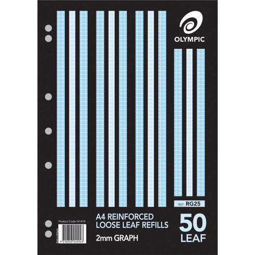 OLYMPIC REINFORCED REFILLS RG25 A4 297 x 210mm, 50 Leaf, 2mm Graph Ruled