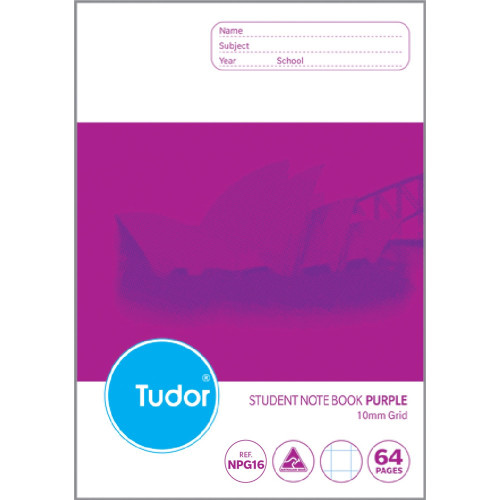 TUDOR BLANK & GRID BOOKS 64Page 250x175mm Grid 10mm Purple